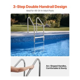 VEVOR Swimming Pool Ladder, 3-Step Double Handrails Stairs with Non-Slip Heavy Duty Steps, Stainless Steel Load Capacity 265 lbs, for 48-54 in Inground Pools of Any Decking Surface Indoor & Outdoor