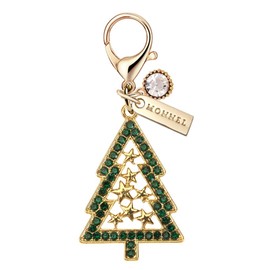 MONNEL MC392 - Abalorio de vidrio para árbol de Navidad con cierre de langosta para mujeres y niñas con bolsa de terciopelo (verde, 1 pieza), 2.3 cm (L) X 0.3 cm (W) X 2.5 cm (H), aleación de zinc metal, Diamantes de imitación