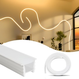 Muzata 16.5FT/5M Plus-Size Spotless White Silicone LED Channel System 20x20mm with Flange Recessed Flexible Tube (LED Strip Lights No Need to Pass Through LED Channel) USC6 WW
