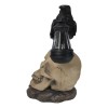 Edgar Corvus Raven Perching On Rose Skull Statue With Solar
