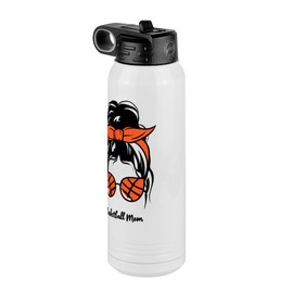 Basketball Mom Water Bottle, Messy Bun, White 30 oz Polar Camel with Straw Lid, Stainless Steel, Vacuum Insulated