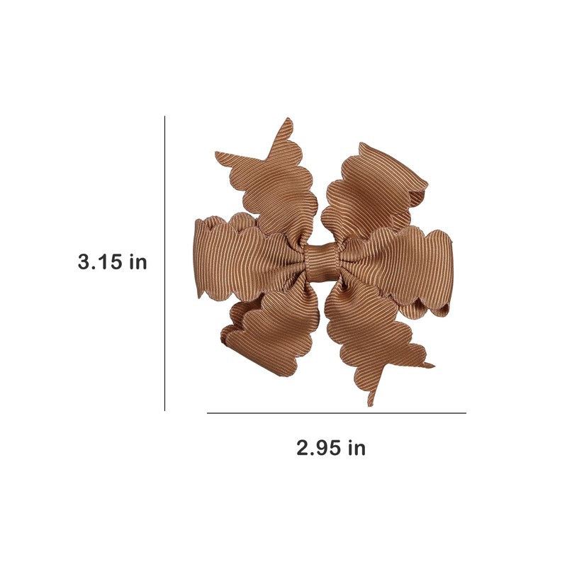 3 Inch Brown Grosgrain Scalloped Edge Bow Hair Clips for