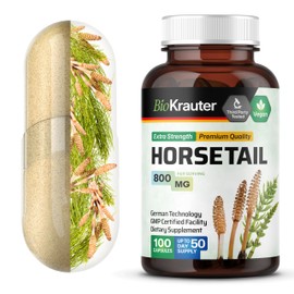 BIO KRAUTER Horsetail Herb Capsules - 800 mg Strength - 100 Count - Horsetail Powder Capsules - Hair Support