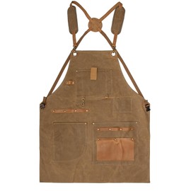 peacechaos Work Apron with Tool Pockets - Heavy Duty Shop Apron for Woodworkers, Mechanics, Blacksmiths, Carpenters for Gift (Brown)
