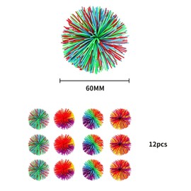 Pack of 12 Stringy Balls, Sensory Fidget Stringy Balls, Rainbow Colourful Pom Ball for Stress Relief, Fluffy Ball for Children and Adults (Multi-Colour)