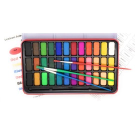 Lexicon Select Water Colour Paint Tin with 36 Colours, Paintbrushes & Colour Mixing Chart