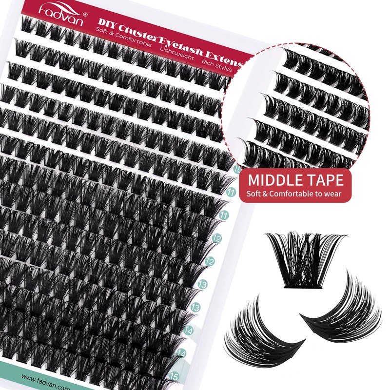 FADVAN Cluster Eyelash Extensions 280 Pieces Curl D Eyelashes Individual