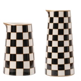 Porlien Checker Porcelain Flower Vase Home Decor Set of 2 with 5.5' High and 8' High Small Indoor Flower Bottles