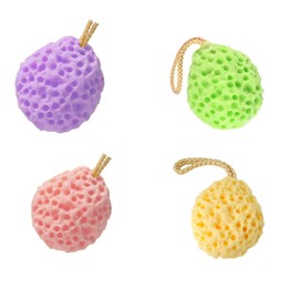 Body Sponge Bath Sponge Face Net Body Bath Sponge Honeycomb Hole Design (Yellow, Pink, Purple, Green, Set of 4)