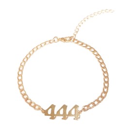 COLORFUL BLING Angel Number Adjustable Chain Link Charm Wrap Strand Bracelet 111 222 333 444 555 666 777 888 999 000 Old English Gold Number Jewelry Numerology Gold Plated-444