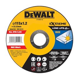Dewalt Extreme Cutting Disc DT43903 (Diameter 115 mm x 1.2 mm, Type 41 (Flat), Bore 22.23 mm, for Stainless Steel, with Aluminium Oxide, for Use on Cable and Cordless Angle Grinders, with OSA