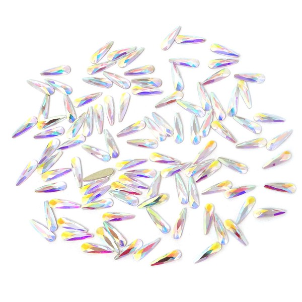 Honbay 100PCS 3x10mm Crystal AB Flat Back Rhinestones Super Shiny Raindrop Shaped Gems Diamonds for Nail Art, DIY Crafts, Phone, Clothes, Shoes and More