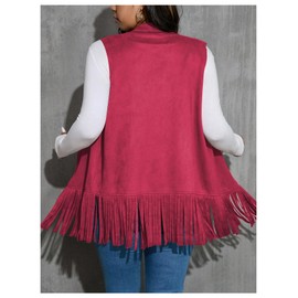 BEAUDRM Women's Plus Size Fringe Suede Vest 70s Hippie Faux Western Jacket Tassel Sleeveless Cardigan Red 3X-Large Plus