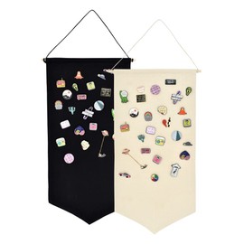 YeeMan Wall Hanging Brooch Jewelry Storage Case Canvas Display Stand Enamel Pin Display Banner Holder Earrings Necklace Glitter Pin Collection Organizer (Black+Burlywood)