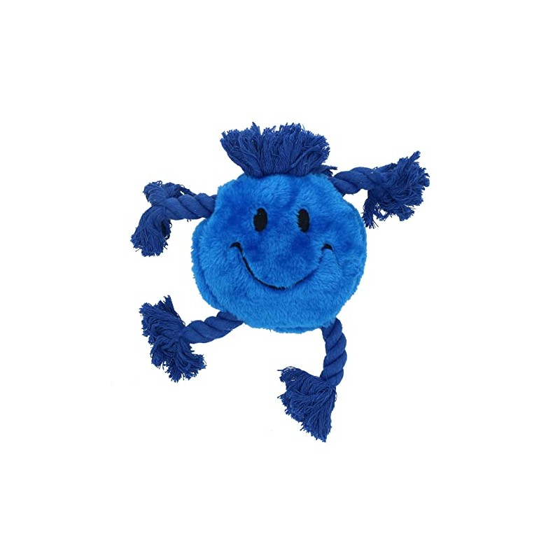 Plush Soft Blue Happy Face Dog Play Toy With Squeak
