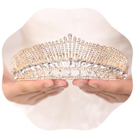 JWICOS Gold Tiara Queen Crown for Women Bridal Wedding Tiara and Crown for Brides Crystal Princess Tiara for Girls Rhinestone Tiara Hair Accessories for Birthday Pageant Prom (Gold)