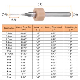 sourcing map 10pcs End Mill Bits 0.8mm Solid Carbide CNC Router Bits Engraving Cutter Tools for PCB Circuit Board Milling Machine Wood Carving, 1/8" Straight Shank