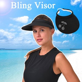 2 Pack Sports Visor Women Shiny Rhinestone Bling Hat Men Clip On Visors Outdoor Beach Golf Hiking Large Sun Cap (White-2,Black-1)