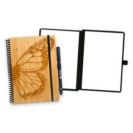 BAMBOOK Reusable Notebook - A5 - Bamboo Wood Hardcover - Limited Edition Artist Collection - By Rajacenna - Butterfly - Blanco
