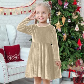 NARPLO Toddler Christmas Dress Back Zipper Baby Girls Velvet Christmas Dress Long Sleeve Knee Length Dress for Party Holiday