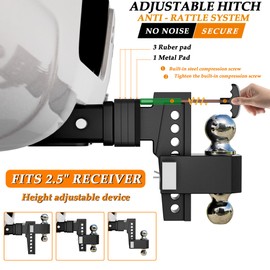 VNN Drop Hitch 2.5 Inch Receiver, Dual-Ball(2'', 2-5/16''), Fits 2.5 Hitch Receiver, 6 Inch Drop Hitch, 18500 LBS GTW-Drop Hitch for Trucks, Heavy Duty Solid Ball Mount, Black, VN0006