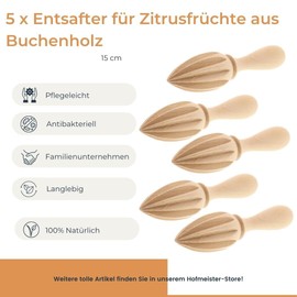 5 x HOFMEISTER® Wooden Lemon Squeezer, 15 cm, Easy Squeezing of Lemons & Oranges, Juicer for Citrus Fruits, Sturdy Juicer, Made of Beech Wood