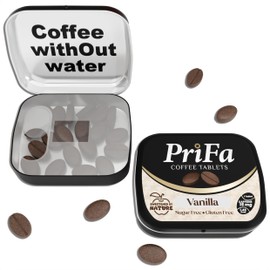 PriFa Vanilla Coffee Tablets – Sweetened with Stevia, Smooth & Creamy Flavor, Instant Coffee On-The-Go, Portable Caffeine Boost – 15mg Caffeine, 25 Tablets