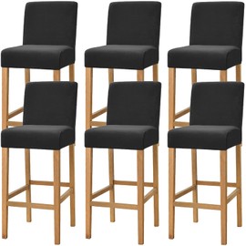 Dimatic Velvet Plush Chair Cover Counter Pub Bar Stool Chair Slipcover for Dining Room Cafe Bar Stool Slipcover Furniture Protector Non-Slip Cover with Elastic Base Set of 6 Black