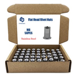 M8 x 1.25 50PCS Metric Rivet Nut Ass 304 Stainless Steel Flat Head Threaded Rivet Insert Knurled Rivet Nuts
