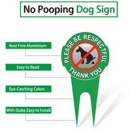 HEIOKEY 2 Pack No Poop Dog Sign with Stake 12" x 6",Double Sided No Pooping Dog Sign Politely Reads:Please Be Respectful Thank You - Stop Dogs from Pooping or Peeing On Your Lawn Yard Sign
