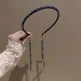 Katusha Women's Glitter Crystal Beads Hair Clip, Thin Rhinestones, Handmade, Pierced Style, Hair Band, Cute, Decorative, Gorgeous, Stylish, Bijou, Women's Hair Accessory, Blue