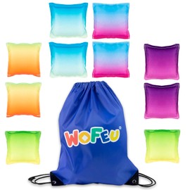 WOFEU 10 Pcs Bean Bags for Kids Throwing, Gradient Cornhole Bean Bags Set for Kids Tossing Game Family Games Tossing Beanbags for Cornhole Party Supplies Includes Tote Bag