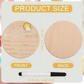Wooden Hello World Newborn Sign - Cute Birth Announcement Board Welcome Baby Name Plaque for Nursery Hospital & Baby Shower Photo Props