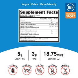 OptimalStack Creatine Monohydrate, HMB, & Vitamin D3 Stack | with Creapure Creatine, Clinical Dosage of myHMB, and Vitamin D3 | NSF for Sport Certified | Unflavored, 30 Servings