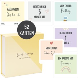 Things of Happiness Milestone Cards Baby | 52 Photo Cards for Boys & Girls | My 1st Year Set with Important Progress + Monthly Cards 1-12 | Baby Gift for Pregnancy & Birth
