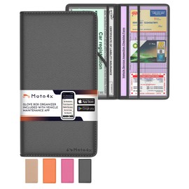 MOTO4X Premium Leather with Magnetic Shut Car Registration and Insurance Card Holder, Glove Box Organizer for License, Cards & Documents, a Car Wallet for All Vehicle Needs and Car Accessories: Black