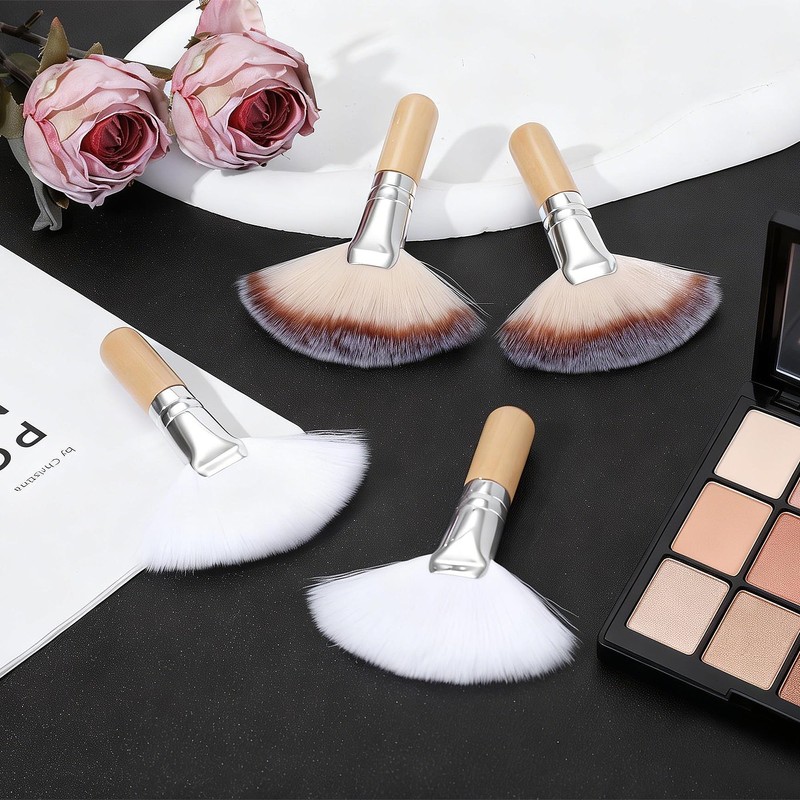 4PCS Fan Facial Brushes, Esthetician Fluffy Fan Blush Brush