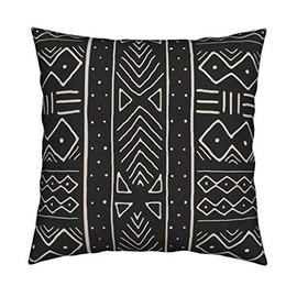 FJTP African Mudcloth Black White Flax Cotton Hidden Zipper Throw Pillow Covers 16x16 in (Two Sides)