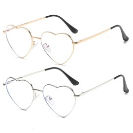 JOVAKIT Heart Shaped Blue Light Blocking Glasses for Women Fashion Vintage Lovely Style Metal Frame Eyeglasses (Gold+Silver)