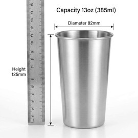 QWORK 304 Stainless Steel 13oz Pint Cups – 10 Pack Lightweight Stackable Single-Wall Set for Camping, Picnic & Home