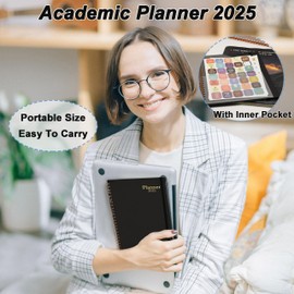 Daily Planner 2025, Jan.2025-Dec.2025, 6.2" x 8.4", 2025 Planner Weekly and Monthly, 2025 Calendar Agenda Planner with Tabs & Pocket, 100GSM Thick Paper, Black