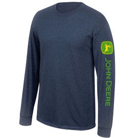 John Deere Solid Long Sleeve Tee with Logo on Sleeve, Navy- 2XL