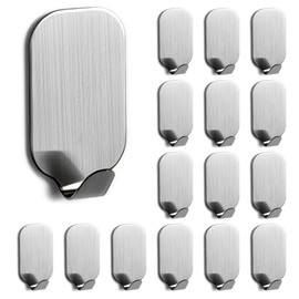 ZQMW Adhesive Hooks, 16-Pack Towel Coat Hooks Robe Clothes Hat Hooks Waterproof Stainless Steel Hooks Cabinet Closet Sponges Wall Hooks for Home, Bathroom, Kitchen, Office, and Outdoor