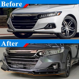 Rolling Gears Front Lip Spoiler Compatible with 2021-2022 Honda Accord 10th Gen Front Bumper Lip Spoiler, Gloss Black 5-Piece Turbo Design Body Kit