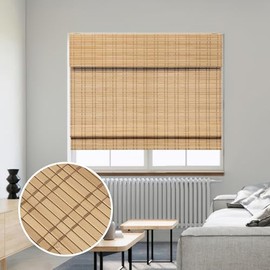 SMONTER Bamboo Roman Shades for Windows-Cordless Wooden Woven Blinds Light Filtering Bamboo Roll up Shades UV Protection and Easy Set up for Door and Countryhouse, 34" W x 64" H, Natural