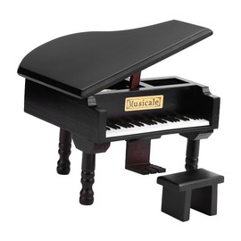 Grand Piano Shaped Windup Wooded Music Box with Small Stool Creative Gift Birthday Present