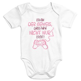 MoonWorks® Short-Sleeved Baby Bodysuit with German Text "Ich Bin der Beweis DASS Papa Nicht nur zockt Gamer Gamer Nerd [German Language], proof girl white
