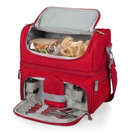 PICNIC TIME Coca Cola Pranzo Insulated Lunch Bag, Soft Cooler Lunch Box with Picnic Set and Dual Compartments, Portable Lunch Tote for Work and Travel, (Red)