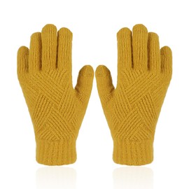 CYNOSURETECH 1 Pair Of Yellow Knitted Gloves, Touch Screen Gloves, Unisex, Thickened Winter Gloves, Outdoor Cycling Gloves