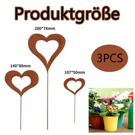 Heart Stakes, Garden Decoration, Pack of 3, Rust Decoration Made of High-Quality Stainless Steel for Garden, Design Garden Decoration for Garden Bed, Rust Stake, Flower Stake